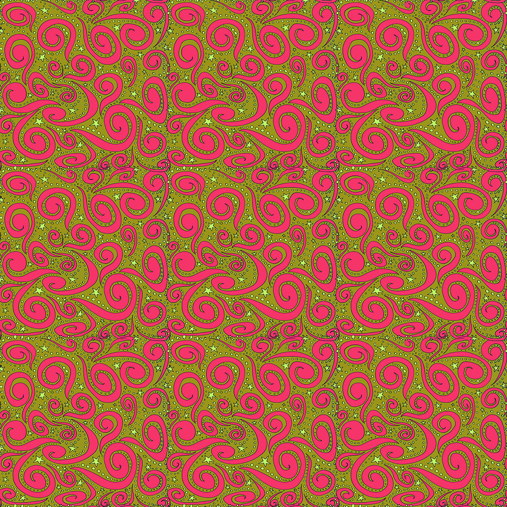 Click to see sample of Stars and Swirls - Olive & Hot Pink
